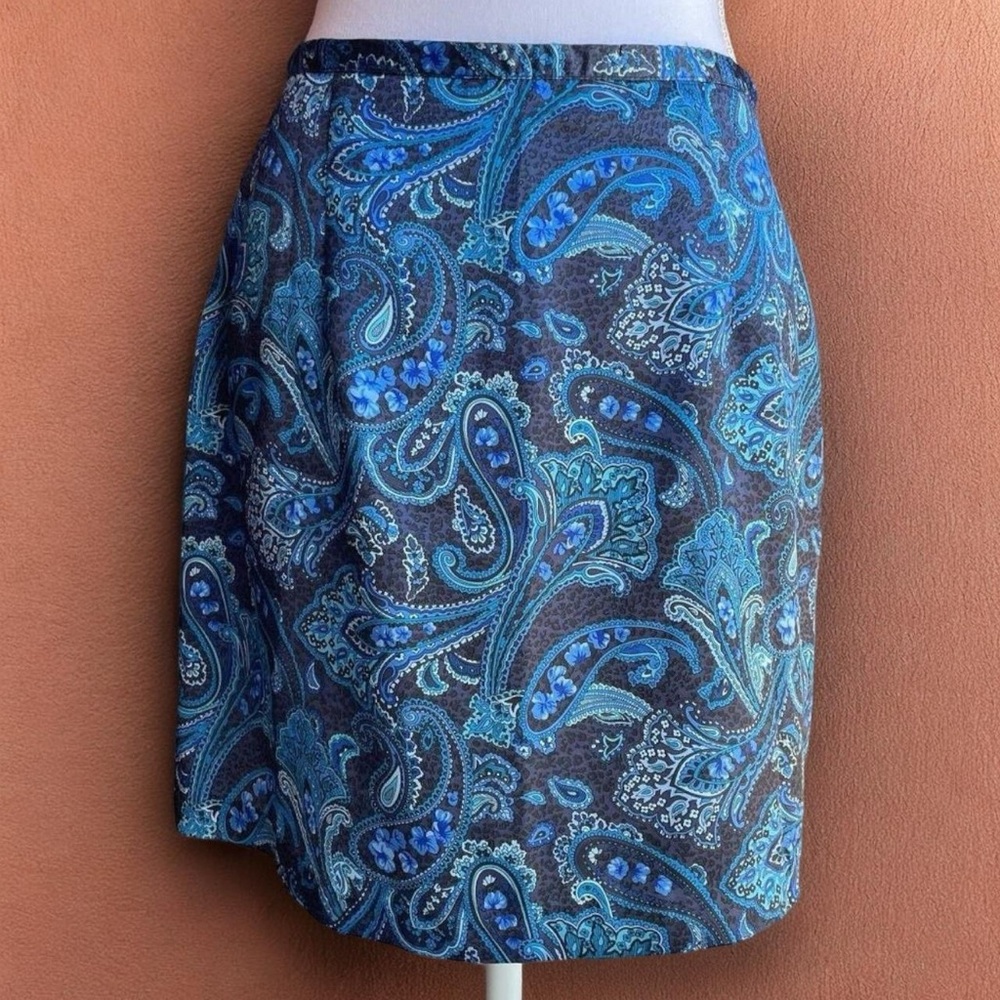 90’s Office Siren Blue Paisley Print Ultra Light Weight Mini Skirt